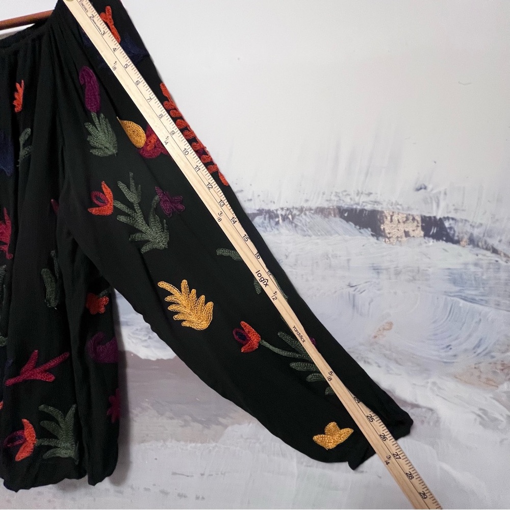LAURIE FELT Black Peasant Blouse with Multicolor Floral Embroidery - Picture 16 of 16